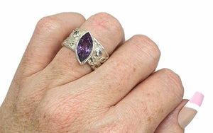 Amethyst & Blue Topaz Ring, Size 8.5, Wide band, Sterling Silver, Marquise Shape - GemzAustralia 