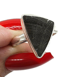 Shungite Ring, Size 8.75, Sterling Silver, Triangle Shaped, Black Lustrous Gem - GemzAustralia 