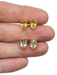 Citrine or Prasiolite Studs, Pear Shaped, Sterling Silver, 18K Gold Electroplated - GemzAustralia 