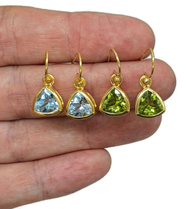 Peridot or Blue Topaz Earrings, Sterling Silver, 18K gold electroplated, August & December Birthstones - GemzAustralia 