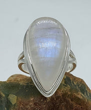 Load image into Gallery viewer, Rainbow Moonstone Ring, Size 7, Sterling Silver, Pear Shape, Natural Gem - GemzAustralia 