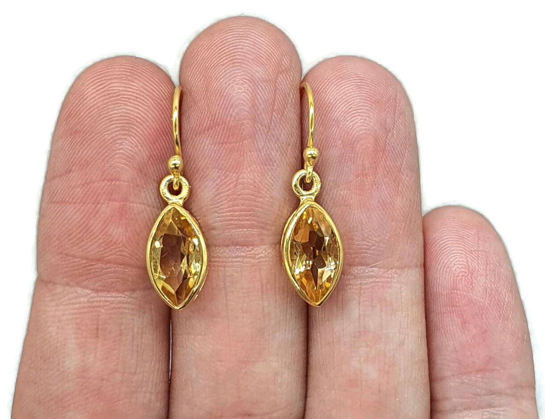 Citrine Earrings, Marquise or oval Shaped, Sterling Silver, 18K Gold Electroplated - GemzAustralia 