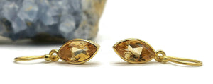 Citrine Earrings, Marquise or oval Shaped, Sterling Silver, 18K Gold Electroplated - GemzAustralia 