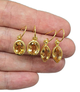 Citrine Earrings, Marquise or oval Shaped, Sterling Silver, 18K Gold Electroplated - GemzAustralia 