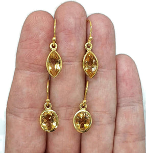 Citrine Earrings, Marquise or oval Shaped, Sterling Silver, 18K Gold Electroplated - GemzAustralia 