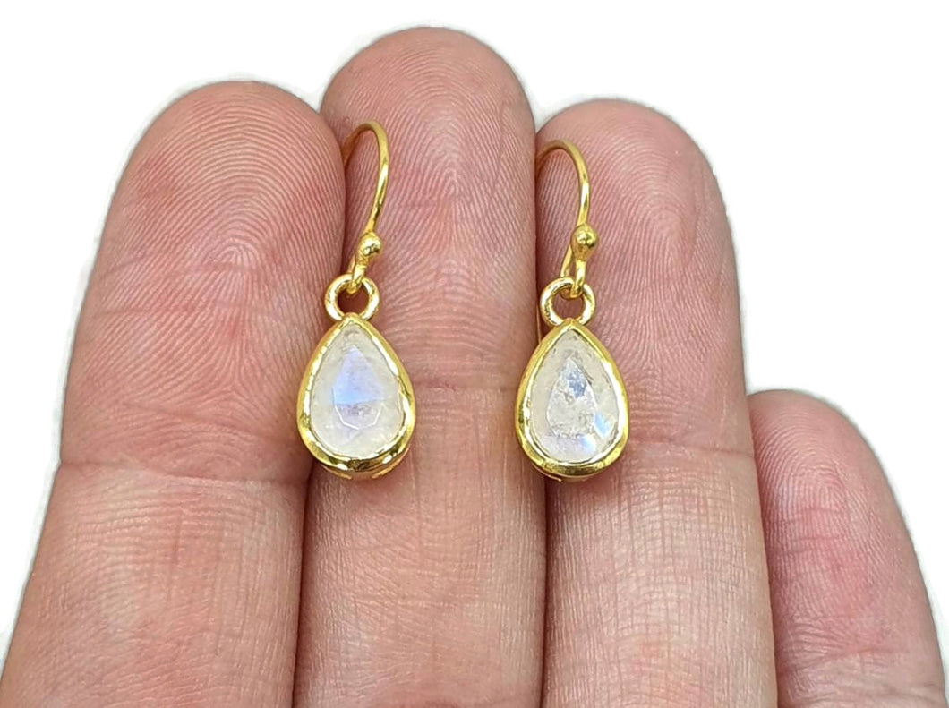 Rainbow Moonstone, Blue Topaz or Citrine Earrings, Sterling Silver, 18K gold plated - GemzAustralia 