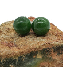Load image into Gallery viewer, Canadian Jade Ball studs, Sterling Silver, Deep Green Jade Balls, British Columbia Nephrite Jade - GemzAustralia 