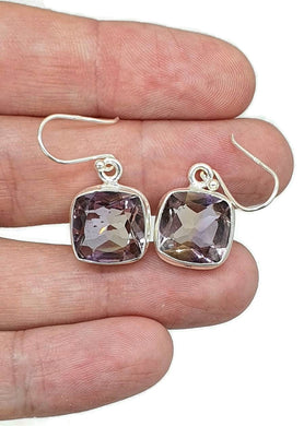 Ametrine Earrings, Sterling Silver, Square Shaped, Mixture of Amethyst & Citrine, Trystine Crystal - GemzAustralia 