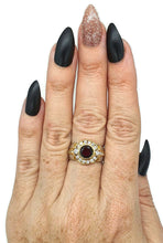 Load image into Gallery viewer, Garnet Ring, 4 sizes, Sterling Silver, Two Tone, Gold and Silver, Halo Ring - GemzAustralia 