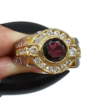 Load image into Gallery viewer, Garnet Ring, 4 sizes, Sterling Silver, Two Tone, Gold and Silver, Halo Ring - GemzAustralia 