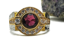 Load image into Gallery viewer, Garnet Ring, 4 sizes, Sterling Silver, Two Tone, Gold and Silver, Halo Ring - GemzAustralia 