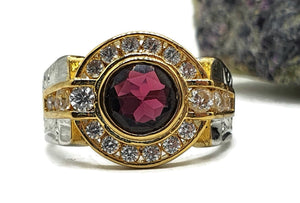 Garnet Ring, 4 sizes, Sterling Silver, Two Tone, Gold and Silver, Halo Ring - GemzAustralia 