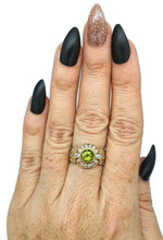Load image into Gallery viewer, Peridot Ring, 4 sizes, Sterling Silver, Two Tone, Gold &amp; Silver, Halo Ring - GemzAustralia 