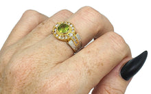 Load image into Gallery viewer, Peridot Ring, 4 sizes, Sterling Silver, Two Tone, Gold &amp; Silver, Halo Ring - GemzAustralia 