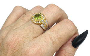 Peridot Ring, 4 sizes, Sterling Silver, Two Tone, Gold & Silver, Halo Ring - GemzAustralia 