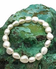 Load image into Gallery viewer, Baroque Pearl Bracelet, Freshwater Pearls, Elasticised, Creamy White Pearls - GemzAustralia 