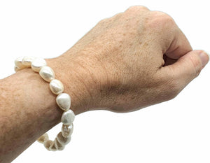 Baroque Pearl Bracelet, Freshwater Pearls, Elasticised, Creamy White Pearls - GemzAustralia 