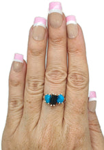 Load image into Gallery viewer, Rough Blue Turquoise &amp; Black Tourmaline Ring, Size 8, Sterling Silver - GemzAustralia 