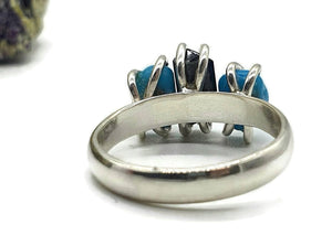 Rough Blue Turquoise & Black Tourmaline Ring, Size 8, Sterling Silver - GemzAustralia 