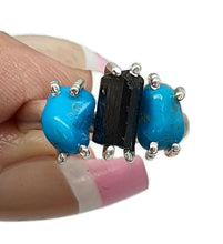 Load image into Gallery viewer, Rough Blue Turquoise &amp; Black Tourmaline Ring, Size 8, Sterling Silver - GemzAustralia 