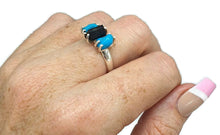 Load image into Gallery viewer, Rough Blue Turquoise &amp; Black Tourmaline Ring, Size 8, Sterling Silver - GemzAustralia 