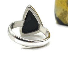 Load image into Gallery viewer, Shungite Ring, Size 8.75, Sterling Silver, Triangle Shaped, Black Lustrous Gem - GemzAustralia 