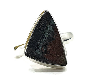 Shungite Ring, Size 8.75, Sterling Silver, Triangle Shaped, Black Lustrous Gem - GemzAustralia 