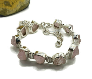 Raw Rose Quartz Bracelet, Sterling Silver, Natural Shaped, Rough Rose Quartz - GemzAustralia 