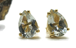 Citrine or Prasiolite Studs, Pear Shaped, Sterling Silver, 18K Gold Electroplated - GemzAustralia 