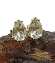 Load image into Gallery viewer, Citrine or Prasiolite Studs, Pear Shaped, Sterling Silver, 18K Gold Electroplated - GemzAustralia 