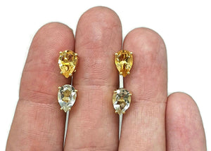 Citrine or Prasiolite Studs, Pear Shaped, Sterling Silver, 18K Gold Electroplated - GemzAustralia 