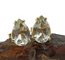 Load image into Gallery viewer, Citrine or Prasiolite Studs, Pear Shaped, Sterling Silver, 18K Gold Electroplated - GemzAustralia 