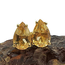 Load image into Gallery viewer, Citrine or Prasiolite Studs, Pear Shaped, Sterling Silver, 18K Gold Electroplated - GemzAustralia 