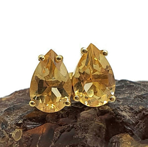 Citrine or Prasiolite Studs, Pear Shaped, Sterling Silver, 18K Gold Electroplated - GemzAustralia 