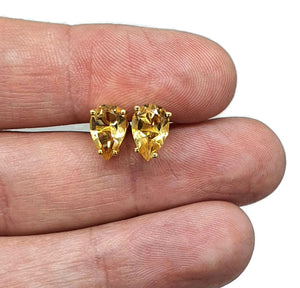 Citrine or Prasiolite Studs, Pear Shaped, Sterling Silver, 18K Gold Electroplated - GemzAustralia 