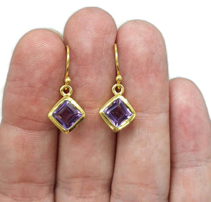 Amethyst or Rainbow Moonstone Earrings, Sterling Silver, 18K gold plated - GemzAustralia 