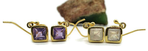 Amethyst or Rainbow Moonstone Earrings, Sterling Silver, 18K gold plated - GemzAustralia 