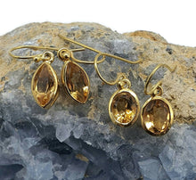 Load image into Gallery viewer, Citrine Earrings, Marquise or oval Shaped, Sterling Silver, 18K Gold Electroplated - GemzAustralia 