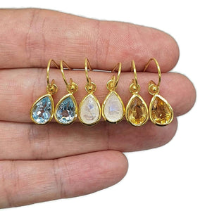 Rainbow Moonstone, Blue Topaz or Citrine Earrings, Sterling Silver, 18K gold plated - GemzAustralia 