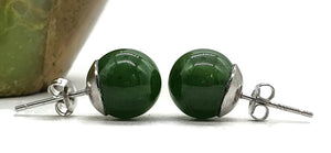 Canadian Jade Ball studs, Sterling Silver, Deep Green Jade Balls, British Columbia Nephrite Jade - GemzAustralia 