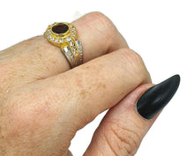 Load image into Gallery viewer, Garnet Ring, 4 sizes, Sterling Silver, Two Tone, Gold and Silver, Halo Ring - GemzAustralia 