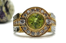 Load image into Gallery viewer, Peridot Ring, 4 sizes, Sterling Silver, Two Tone, Gold &amp; Silver, Halo Ring - GemzAustralia 