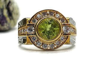 Peridot Ring, 4 sizes, Sterling Silver, Two Tone, Gold & Silver, Halo Ring - GemzAustralia 