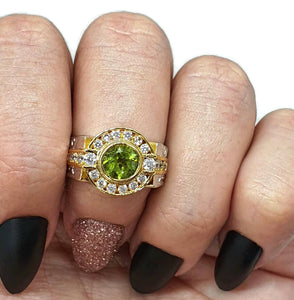 Peridot Ring, 4 sizes, Sterling Silver, Two Tone, Gold & Silver, Halo Ring - GemzAustralia 