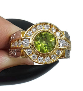 Peridot Ring, 4 sizes, Sterling Silver, Two Tone, Gold & Silver, Halo Ring - GemzAustralia 