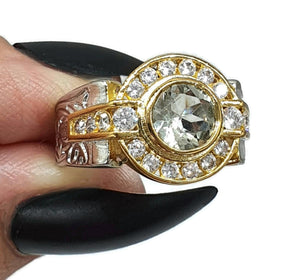 Green Amethyst Ring, 4 sizes, Sterling Silver, Two Tone, Gold & Silver, Halo Ring - GemzAustralia 
