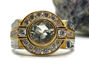 Green Amethyst Ring, 4 sizes, Sterling Silver, Two Tone, Gold & Silver, Halo Ring - GemzAustralia 