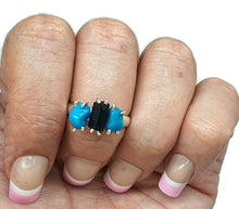 Load image into Gallery viewer, Rough Blue Turquoise &amp; Black Tourmaline Ring, Size 8, Sterling Silver - GemzAustralia 