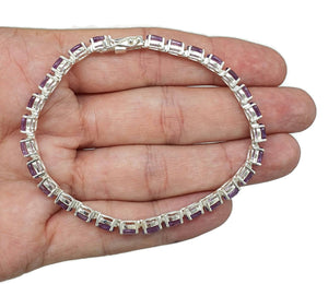 Amethyst Tennis Bracelet, Sterling Silver, Oval Shaped, February Birthstone - GemzAustralia 