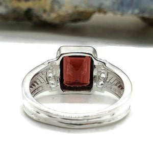 Garnet Ring, 2 sizes, Sterling Silver, Emerald Faceted, Protection Talisman, January Birthstone - GemzAustralia 